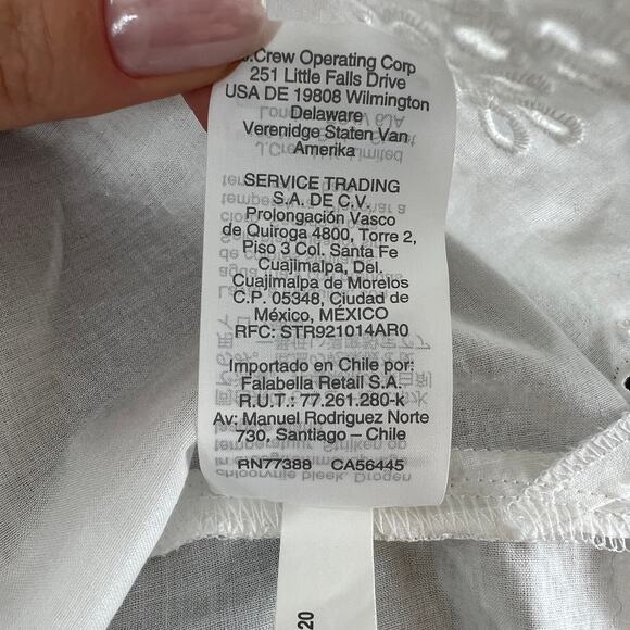 J.Crew White Tunic Top Cotton Scalloped Eyelet Funnel Neck High Low Hem Size 2 - Picture 12 of 14